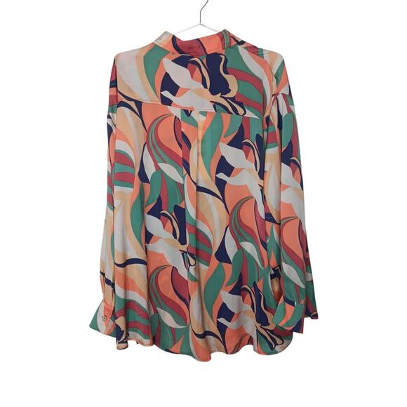 New EASEL Satin Geo Print Vibrant Colored Button Up Collared Tunic 1x - Picture 10 of 15